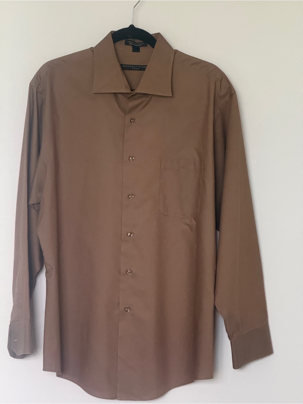 Geoffrey Beene Fitted Brown Dress Shirt XL 17.5 34/35 Cotton Blend Button Front